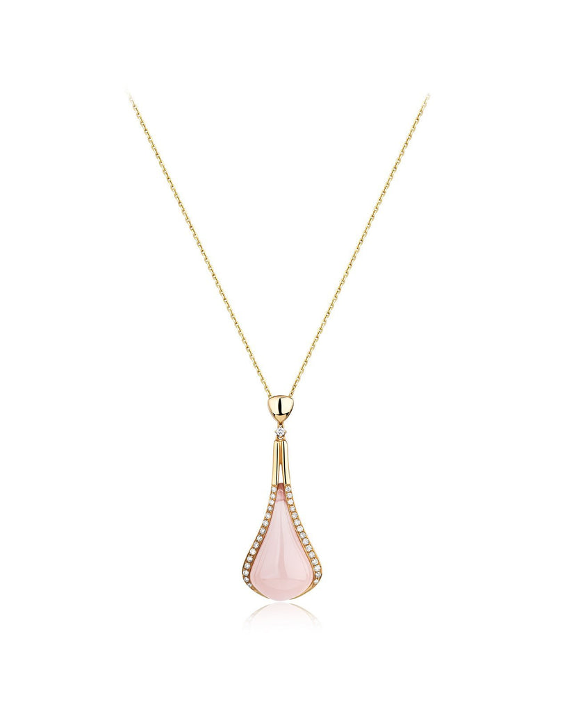 18kt Gold Pink Quartz Pendant And Earrings With Diamonds Set 1