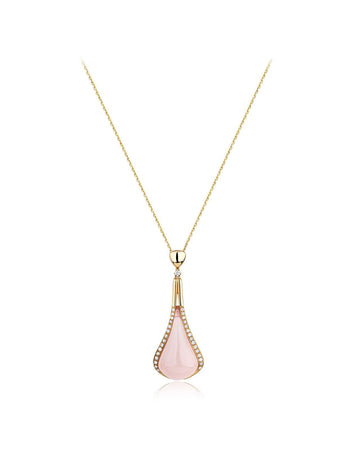 18kt Gold Pink Quartz Pendant And Earrings With Diamonds Set 1